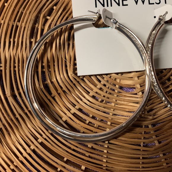 Nine West Silver Tone Rihanna Ariana Grande Inspired Big Hoop Earrings Wife Gift - Picture 4 of 8